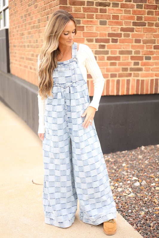 Small Town Gal Wide Leg Overalls [denim]