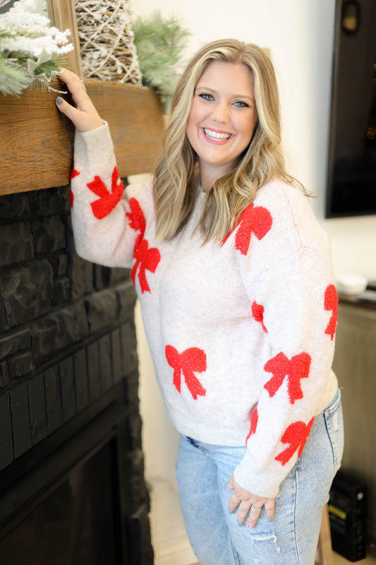 Pretty Little Bows Sweater [oatmeal/red]