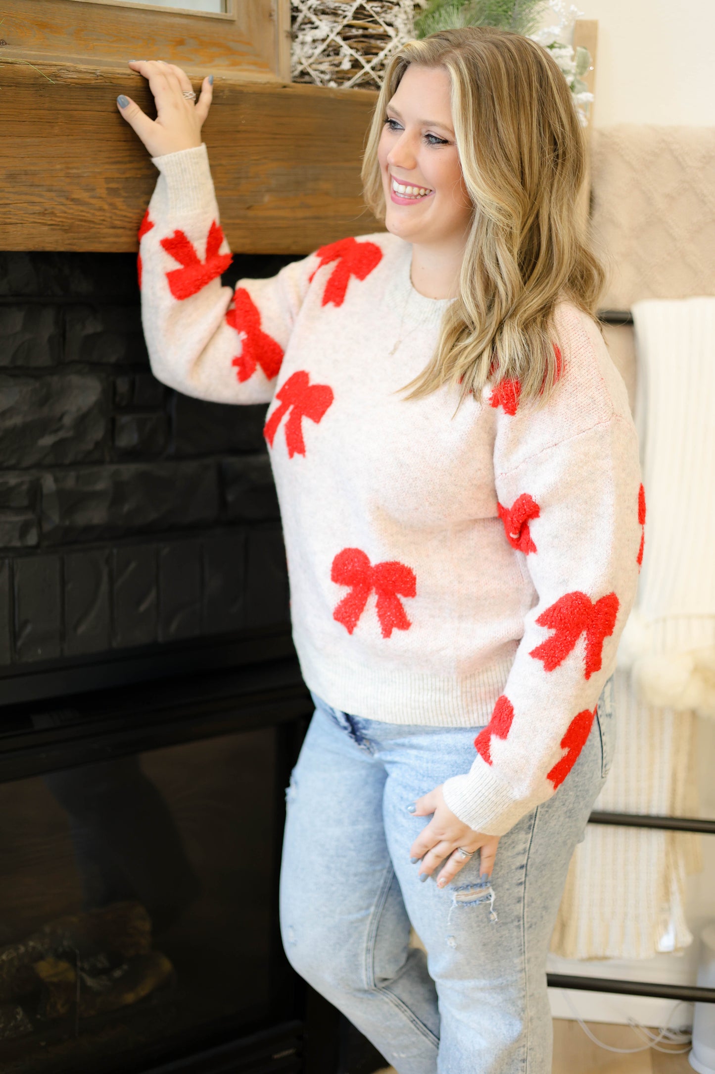 Pretty Little Bows Sweater [oatmeal/red]