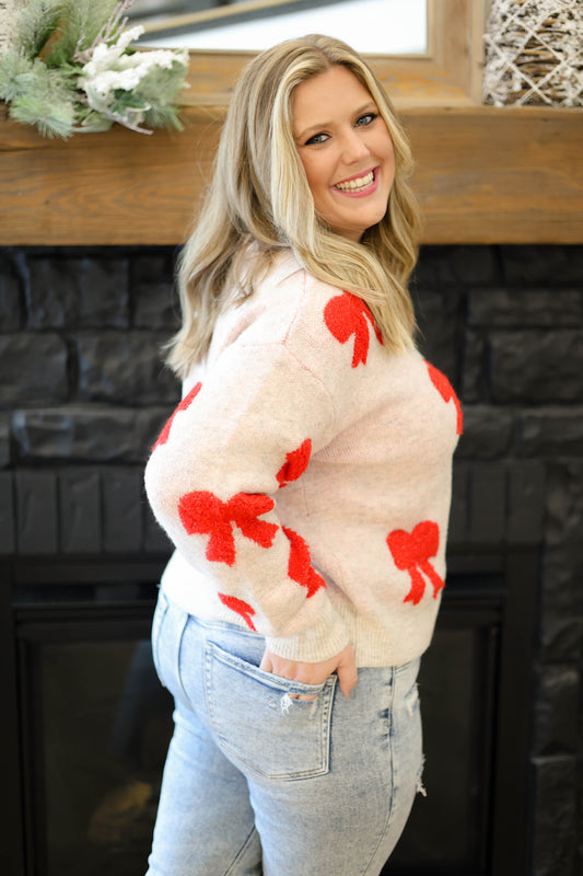 Pretty Little Bows Sweater [oatmeal/red]