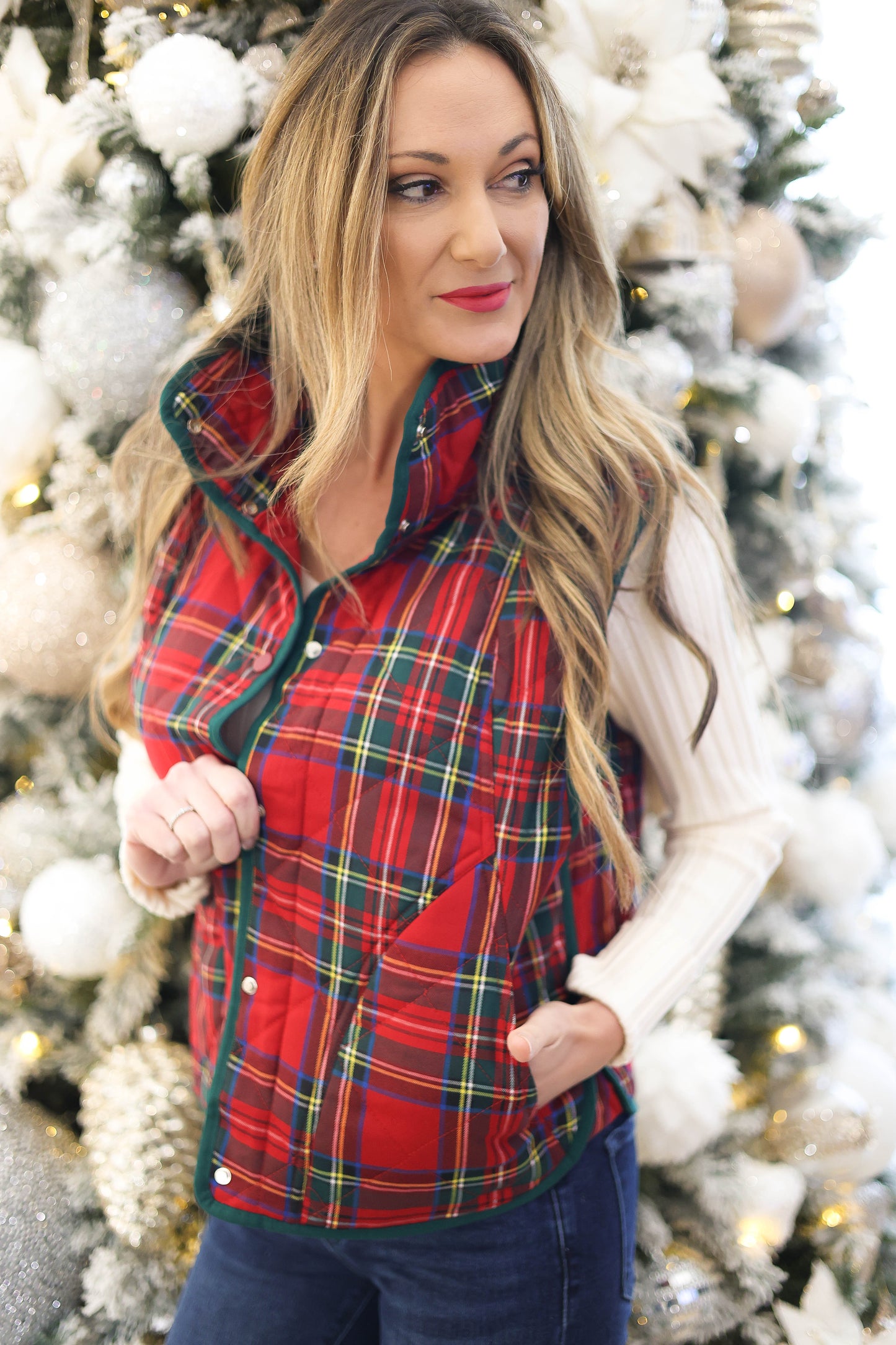 Plaid Does it Best Vest [Red Multi]