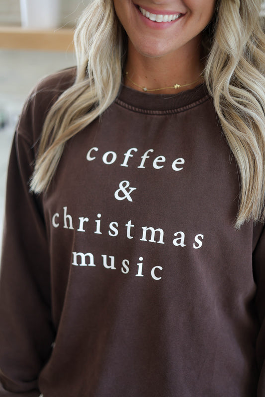 Coffee & Christmas Music Sweatshirt [mineral brown]