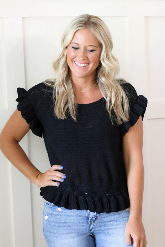 All the Ruffles Knit Top [black]